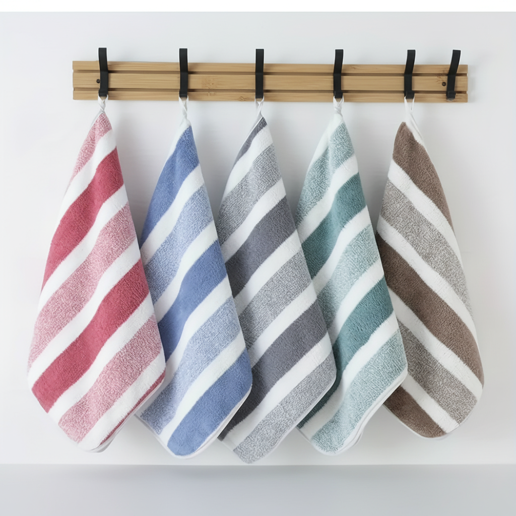 FleeceTowel | Soft Coral Fleece Towels with Quick Absorption | Modern Striped Design for Comfort 0