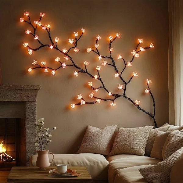 Floral Elegance | Cherry Blossom Vine LED Wall Light with Warm Ambient Glow | Decorative Lighting for Cozy Interiors 0
