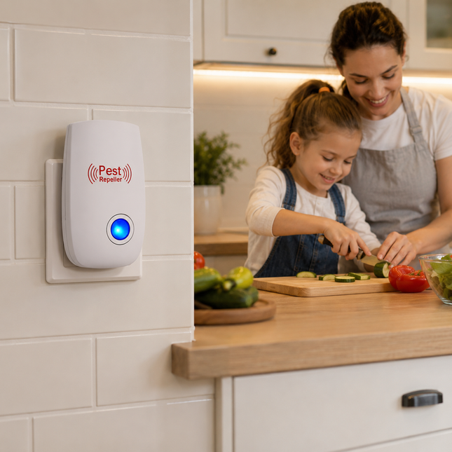 Fly Repellent Indoor, Compact Ultrasonic Bug Repeller Plug In, Silent Around the Clock Fly Deterrent for Kitchens