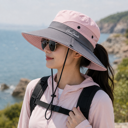 UV Protection Foldable Sun Hat for Women, Packable Summer Beach Hat with Adjustable Drawstring, Windproof and Breathable Sun Cap