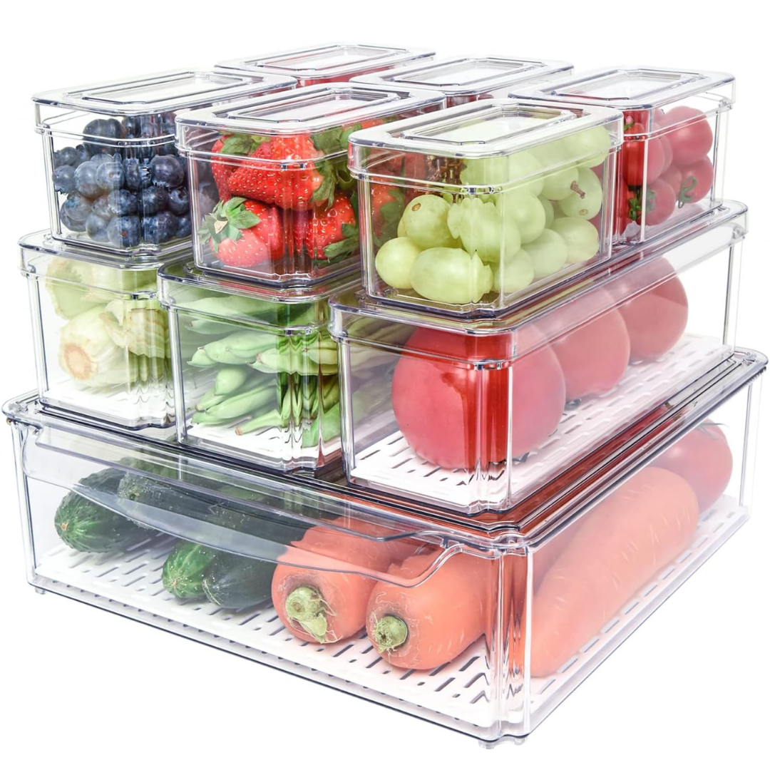 Fridge Organizer Set | Stackable BPA-Free Containers for Efficient Storage | Perfect for Fruits and Vegetables 0