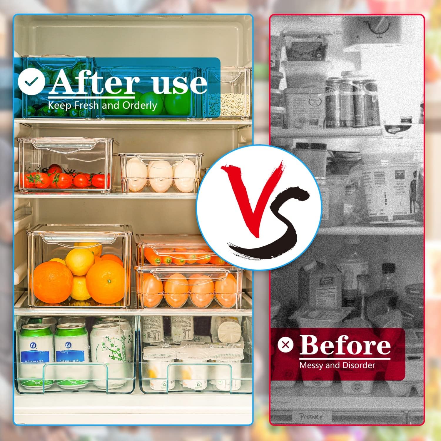 Fridge Organizer Set | Stackable BPA-Free Containers for Efficient Storage | Perfect for Fruits and Vegetables 5