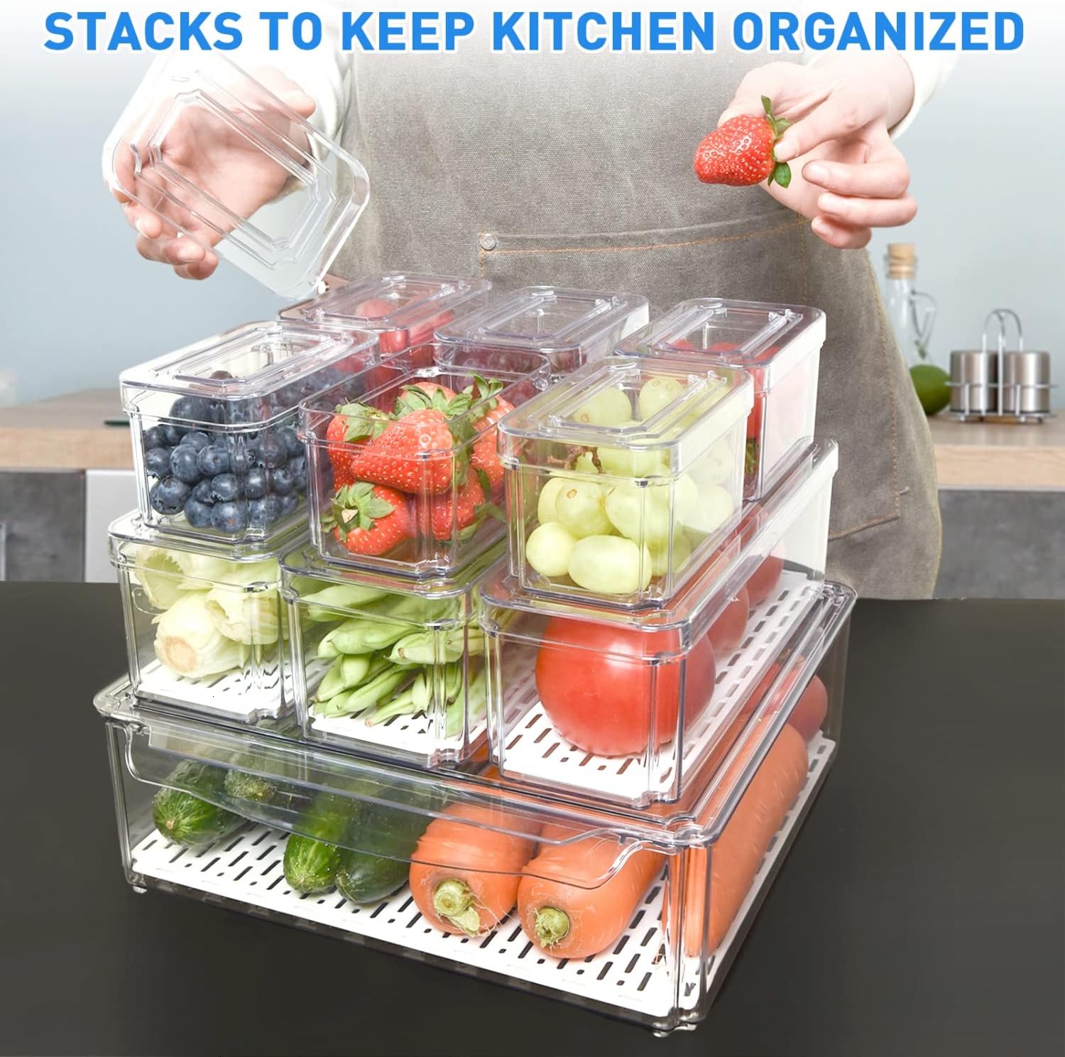 Fridge Organizer Set | Stackable BPA-Free Containers for Efficient Storage | Perfect for Fruits and Vegetables 6