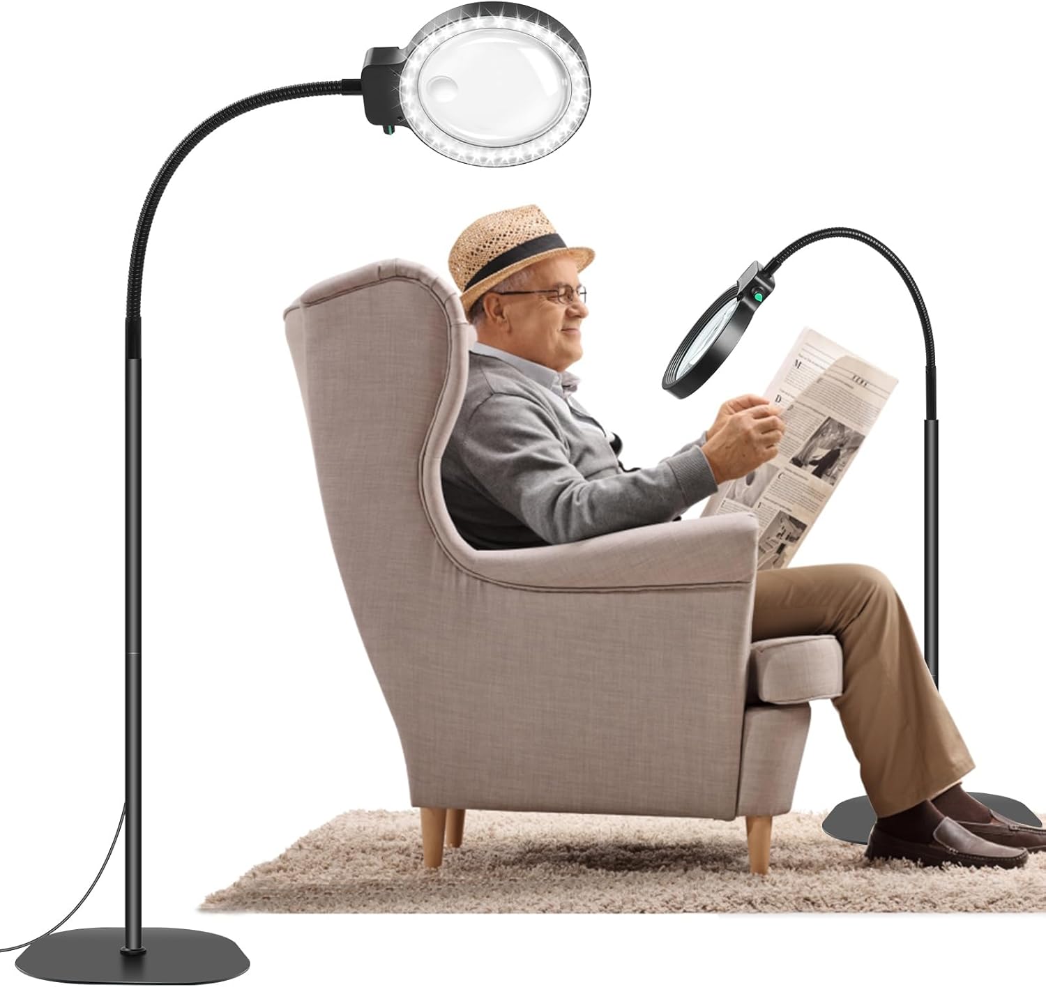 Full-Sided Magnifying Glass with LED Light & Adjustable Gooseneck | 10X & 30X Magnification for Enhanced Clarity in Reading and Hobbies 0
