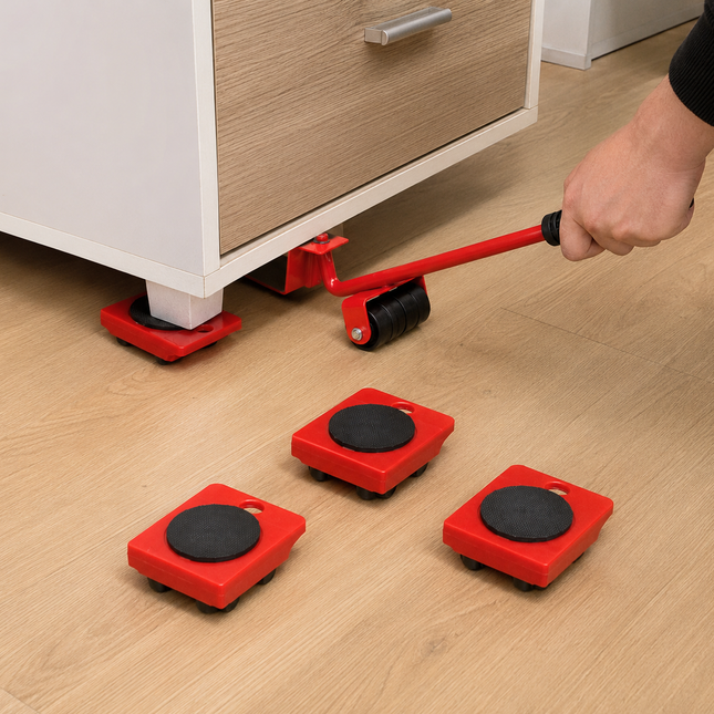 Furniture Moving Wheel Bundle with Lifter Bar, Heavy Duty Iron Roller Dolly Set for Moving a Couch, Mattress or Appliance