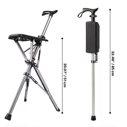 Folding Walking Stick with Seat, Lightweight Portable Cane Chair with Non Slip Rubber Tip and Ergonomic Pommel Grip for Outdoor Walks