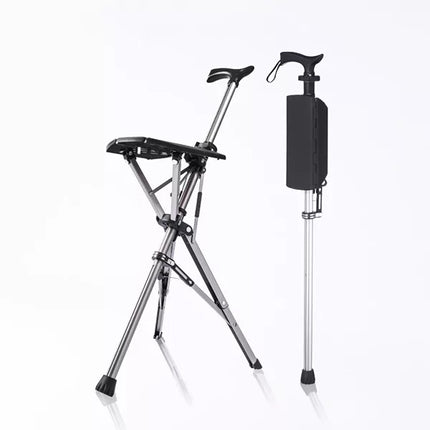 Folding Walking Stick with Seat, Lightweight Portable Cane Chair with Non Slip Rubber Tip and Ergonomic Pommel Grip for Outdoor Walks