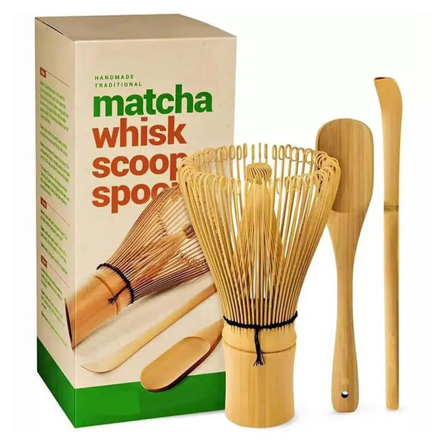 Bamboo Matcha Whisk and Bowl Set with Measuring Spoon, Ceramic Matcha Bowl for Tea Ceremony