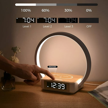 Table Lamp with Wireless Charger and Digital Alarm Clock, LED Desk Lamp for Bedroom
