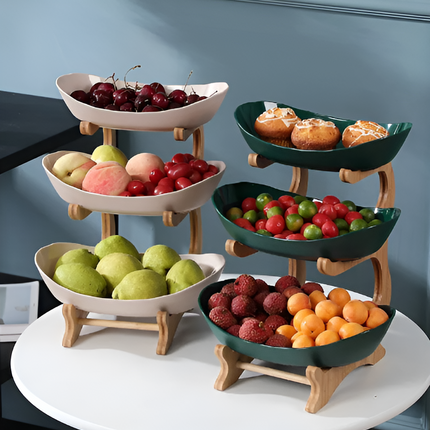 Fruit Bowl for Counter, Multi Tiered Wooden Fruit Bowl, Tiered Serving Tray, Fruit Tray for Snacks and Kitchenware