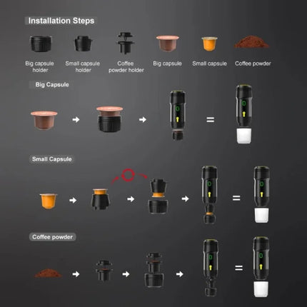 Portable espresso machine, wireless 3 in 1 travel coffee maker for capsules and ground coffee, USB-C rechargeable