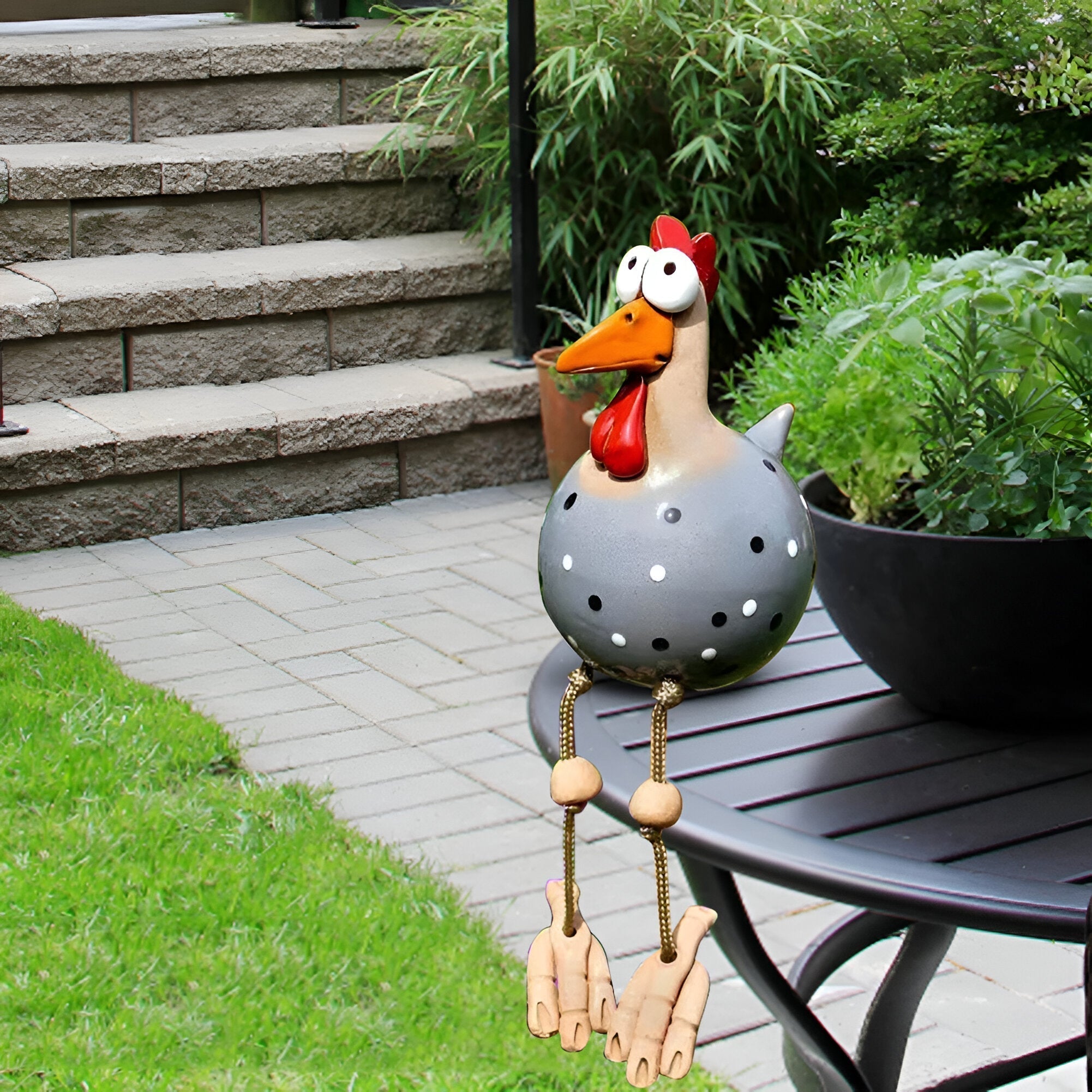 Garden Charm | Garden Statue Chicken with Vibrant Eyes | Unique Outdoor Decor for Lasting Ambiance 0