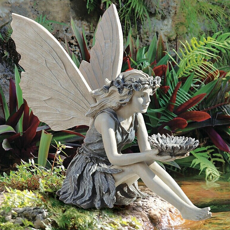 Garden Fairy Statue | Charming Angel Design with Sunflower Bowl | Durable Resin Decoration for Home and Garden 0