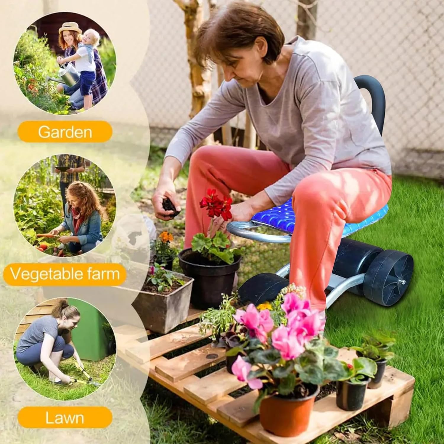 Gardening Companion | 360° Rotating Gardening Seat with Adjustable Height | Mobile Stool for Comfortable Outdoor Tasks 4