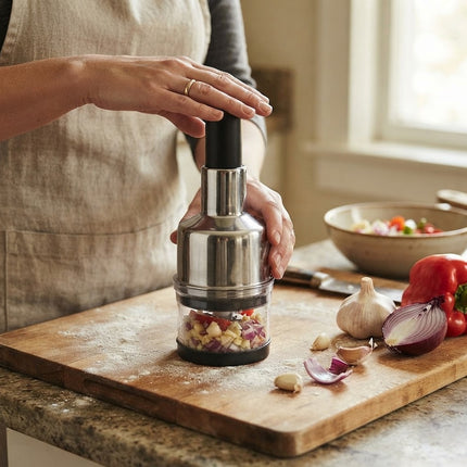 Vegetable Chopper Handheld, Garlic Chopper for Onion and Herbs, Portable Food Chopper with Layered Cup Design