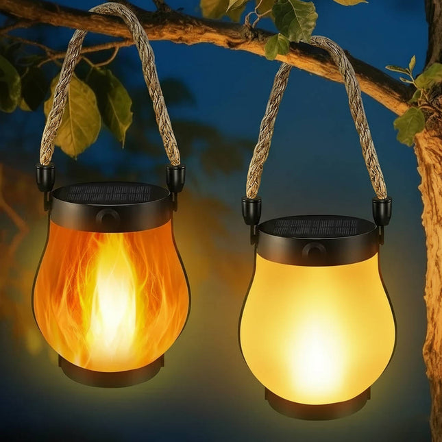 Solar Lanterns Outdoor Hanging, Decorative Lantern with Flickering Flame Light