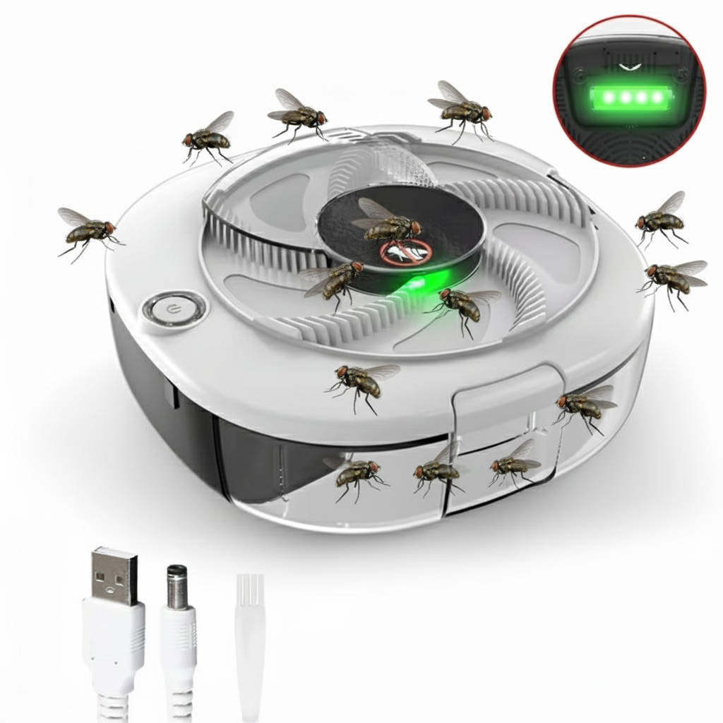 Tuzwa Electric Fly Trap – USB Rechargeable Indoor Fly Catcher with 5 Bait Stations, Rotating Trap & 1200mAh Battery