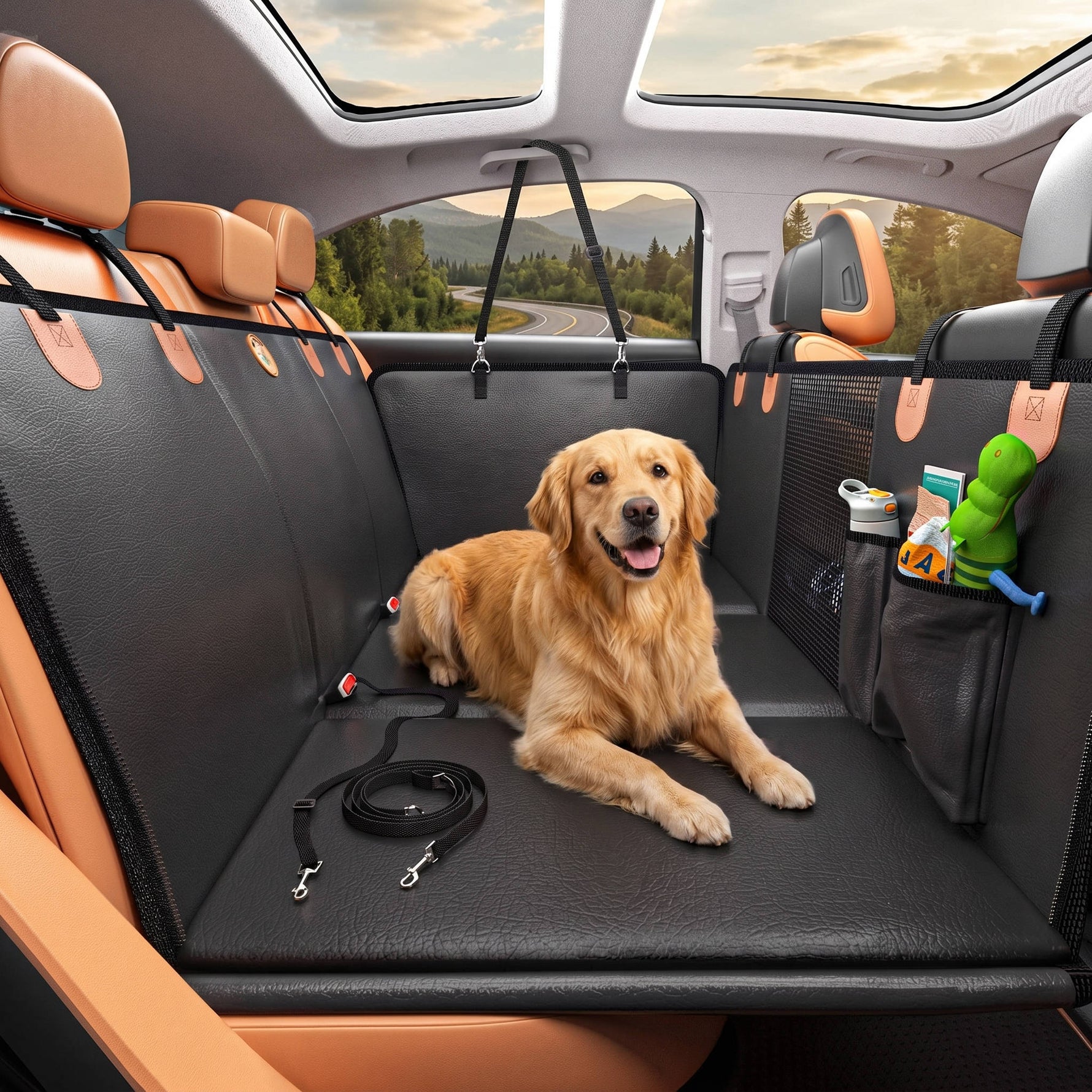 Tuzwa Dog Back Seat Extender – Hard Bottom Dog Car Seat Cover, Waterproof PU Leather Hammock, 400 lb Support, Mesh Window & Storage Pockets  Google Shopping / Merchant Center Title  Dog
