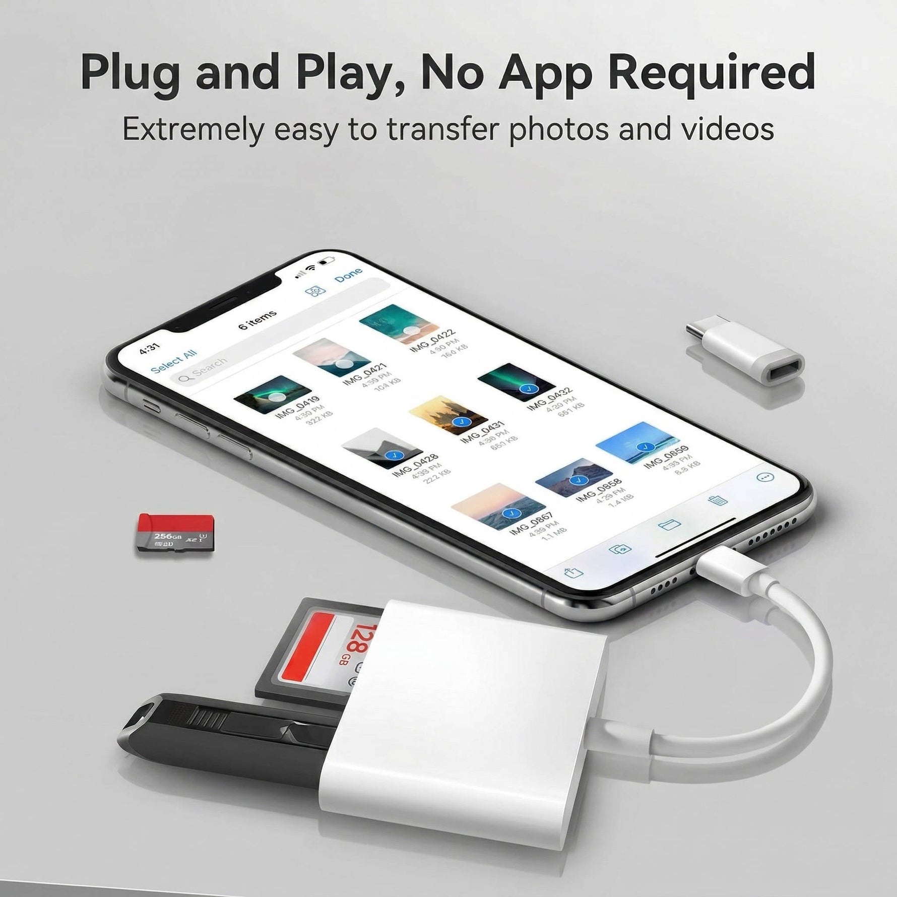 Tuzwa SD Card Reader for iPhone & iPad – Lightning & USB-C Memory Card Adapter with SD, microSD, USB-A Port & Two-Way File Transfer