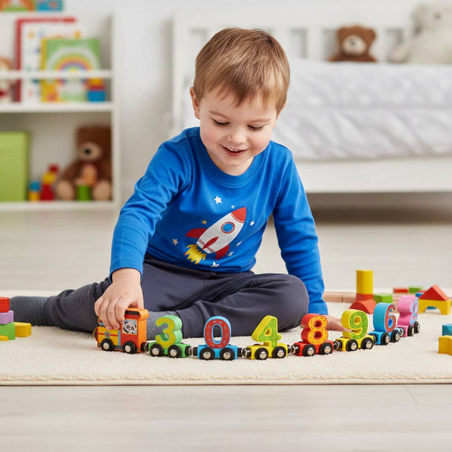 Educational Toys for 3 Year Olds, Wooden Train Toy with Magnetic Number Blocks, Fine Motor Skill Toy for Counting