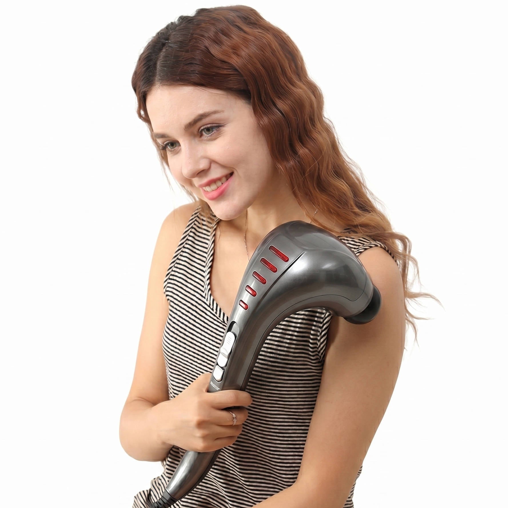 Tuzwa Handheld Deep Tissue Massager – 3500 PPM Dual Head Electric Percussion Massager with 3 Attachments & Variable Speed