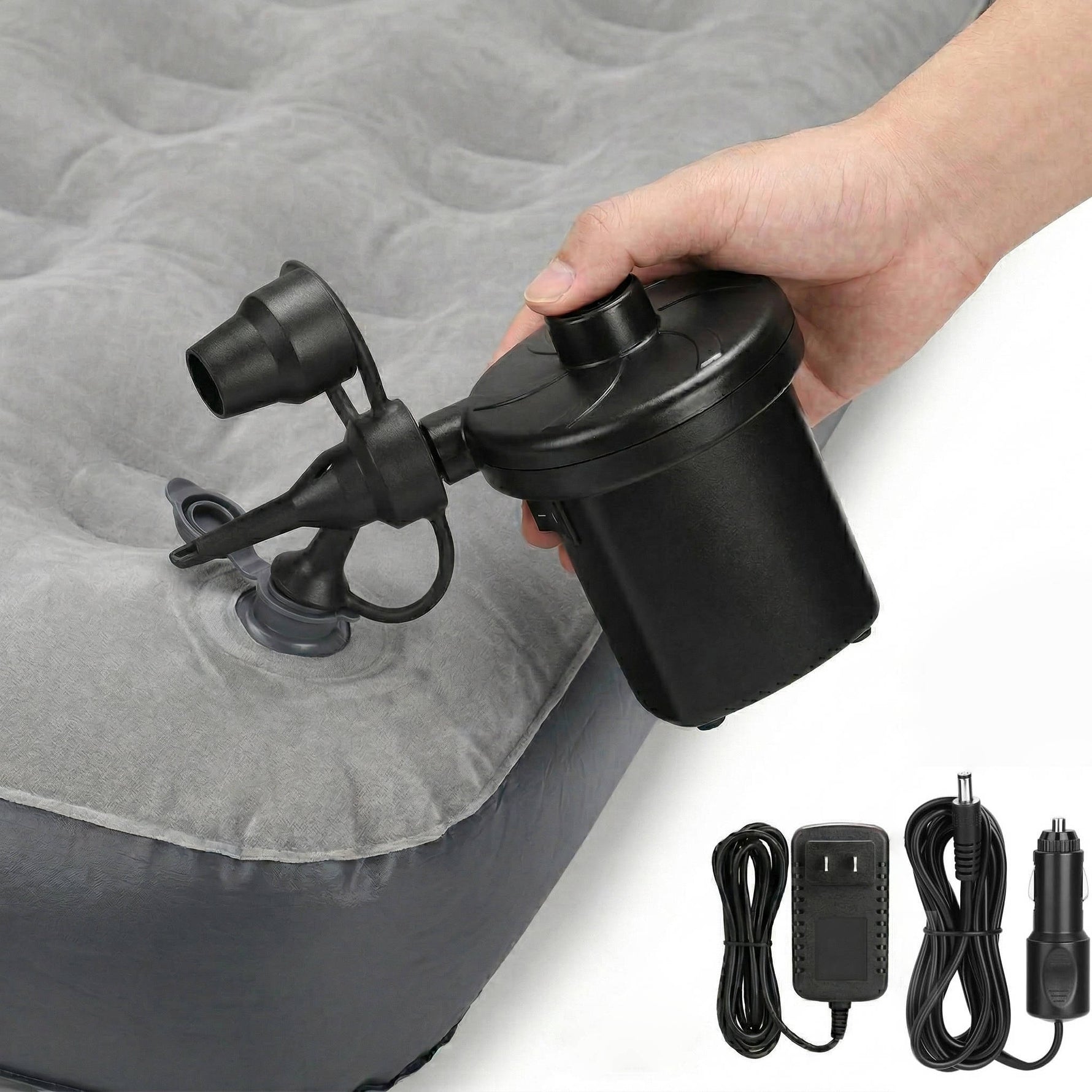 Tuzwa Electric Air Pump for Inflatables – 4500Pa Inflator & Deflator with 3 Nozzles, 12V Car & 110V Home Power for Air Mattresses & Pool Floats