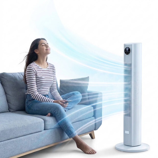 Tuzwa 35-Inch Tower Fan for Bedroom – Quiet Oscillating Floor Fan with Remote Control, 4 Modes, 12H Timer & 90° Oscillation