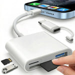 Tuzwa SD Card Reader for iPhone & iPad – Lightning & USB-C Memory Card Adapter with SD, microSD, USB-A Port & Two-Way File Transfer