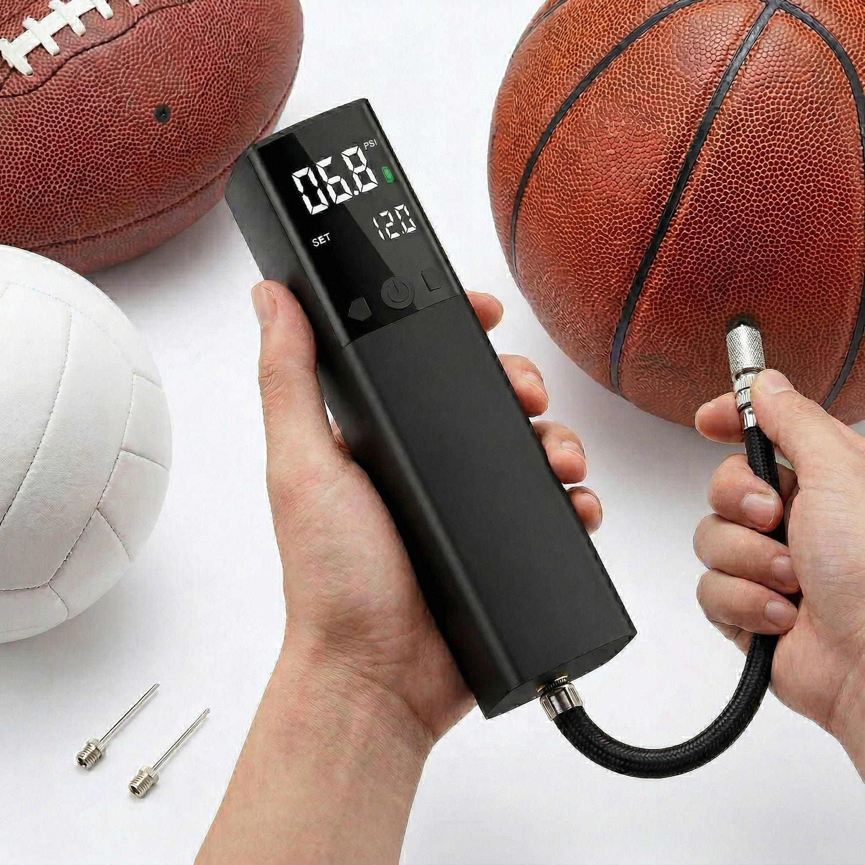 Tuzwa Electric Ball Pump – 15 PSI Rechargeable Sports Ball Inflator with Digital LCD Gauge, Auto Stop, 4 L/min Airflow & USB-C Charging