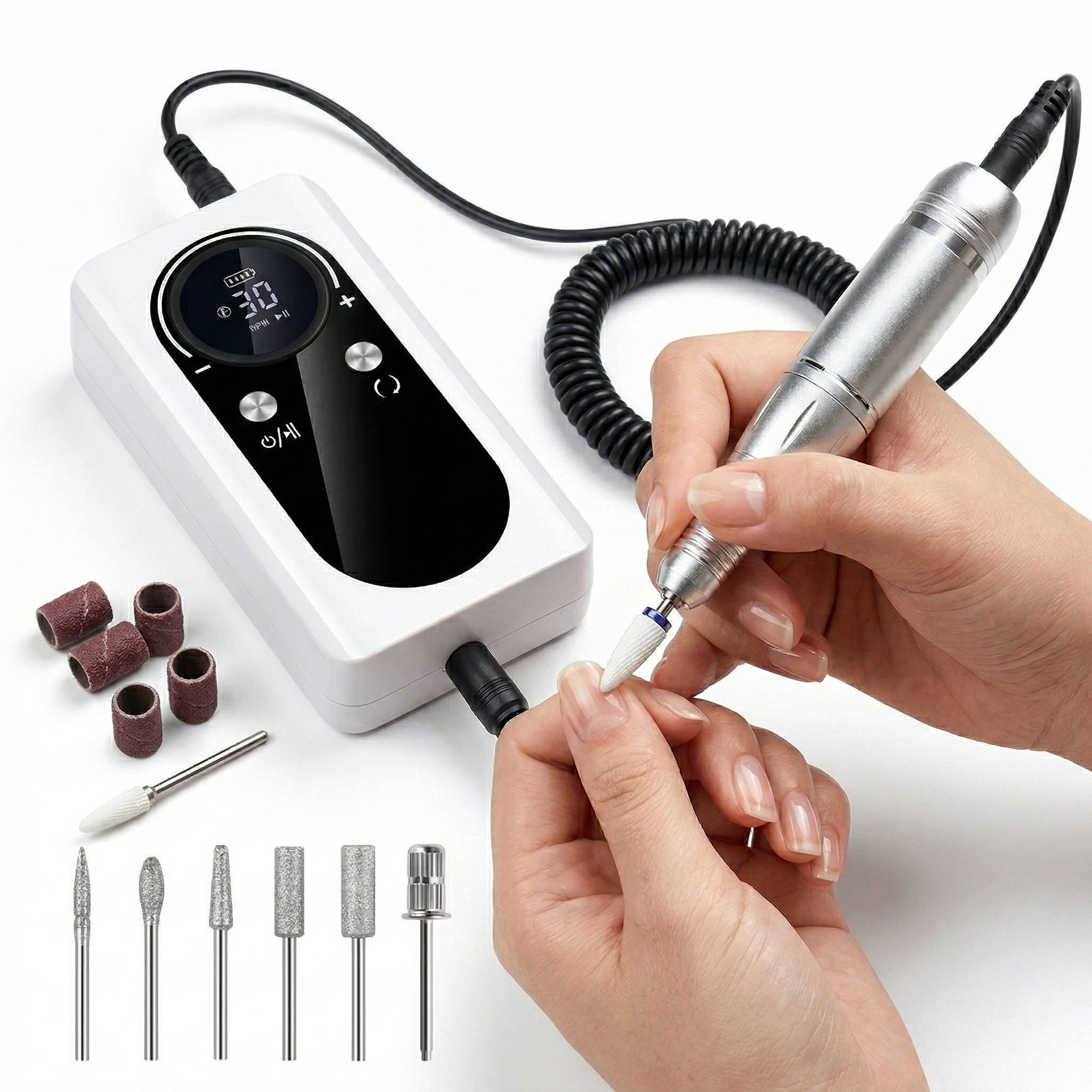Tuzwa Electric Nail Drill Machine – 45,000 RPM Rechargeable E-File with LCD Display, 6 Metal Bits, Variable Speed & USB-C Charging