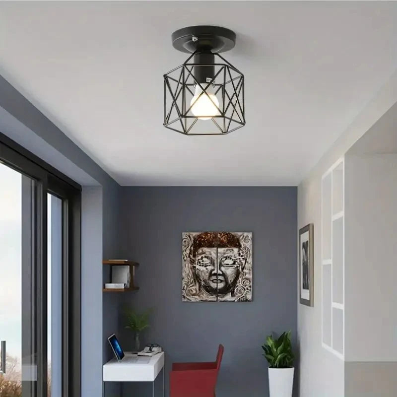 Geometric Metal Cage Flush Mount Ceiling Light with Elegant Gold Finish | Compact Design for Modern Spaces 0