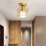 Geometric Metal Cage Flush Mount Ceiling Light with Elegant Gold Finish | Compact Design for Modern Spaces 1