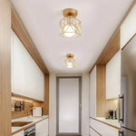 Geometric Metal Cage Flush Mount Ceiling Light with Elegant Gold Finish | Compact Design for Modern Spaces 3