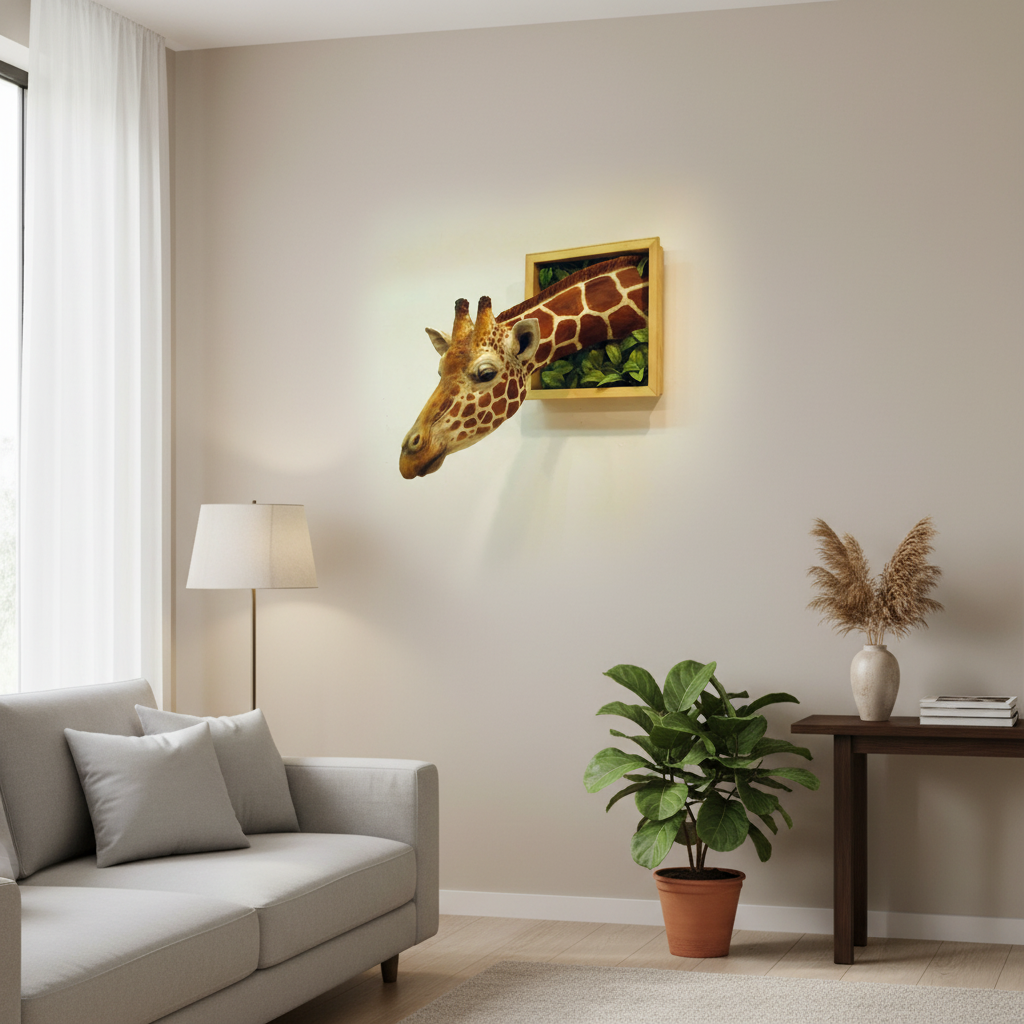 Giraffe Head Wall Decor | Lifelike 3D Sculpture with Realistic Detail | Unique Home Accent for Any Room 2