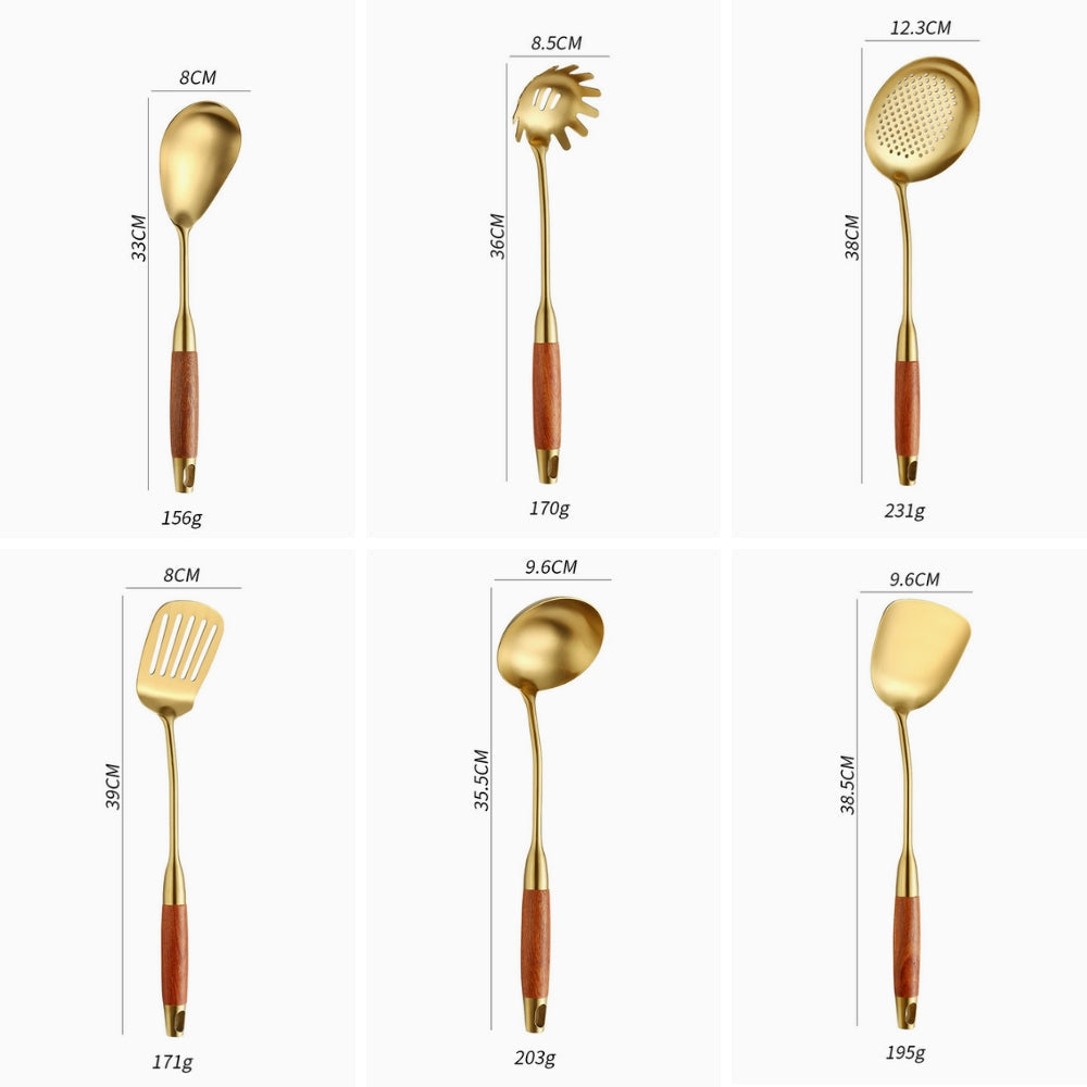 Golden Kitchen Utensils Set with Ergonomic Handles | 6-Piece Premium Cooking Tools for Elegant Meal Preparation 4