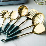 Golden Stainless Steel Cooking Utensils Set with Ergonomic Handles | Complete Kitchenware for Effortless Cooking 6