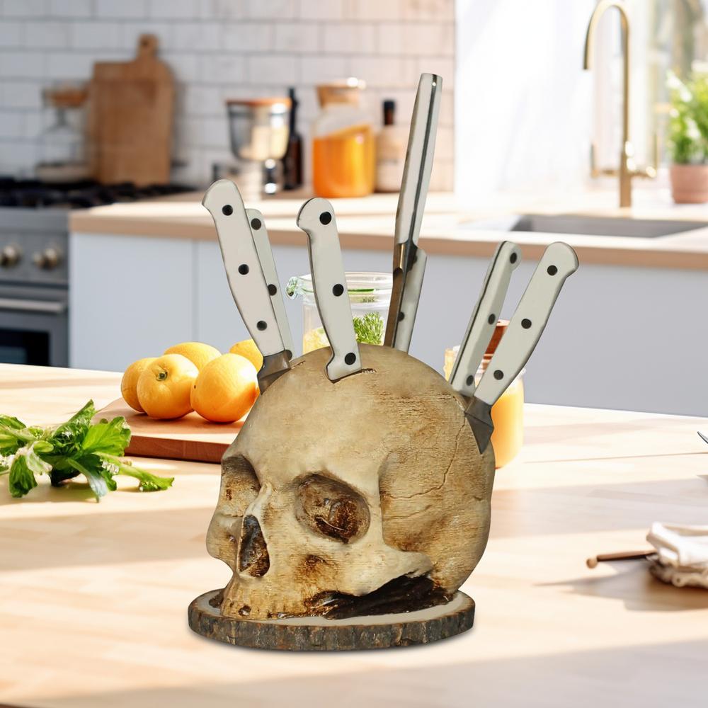 Gothic Culinary | Skull Knife Holder with Hand-Painted Design | Unique Kitchen Decor for Functional Storage 0