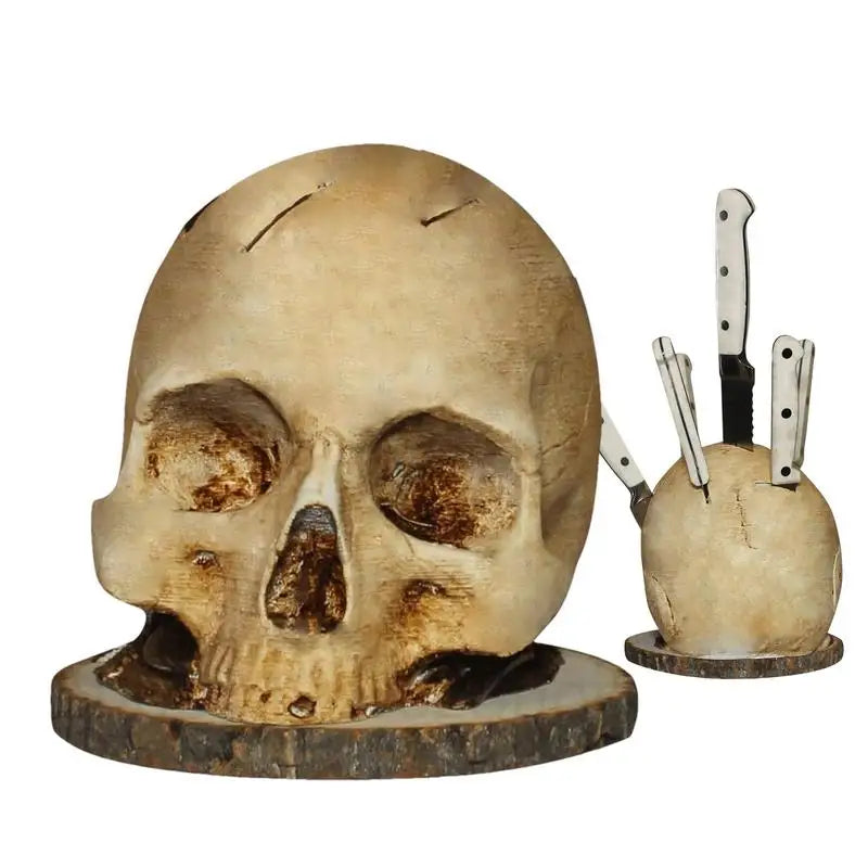 Gothic Culinary | Skull Knife Holder with Hand-Painted Design | Unique Kitchen Decor for Functional Storage 4