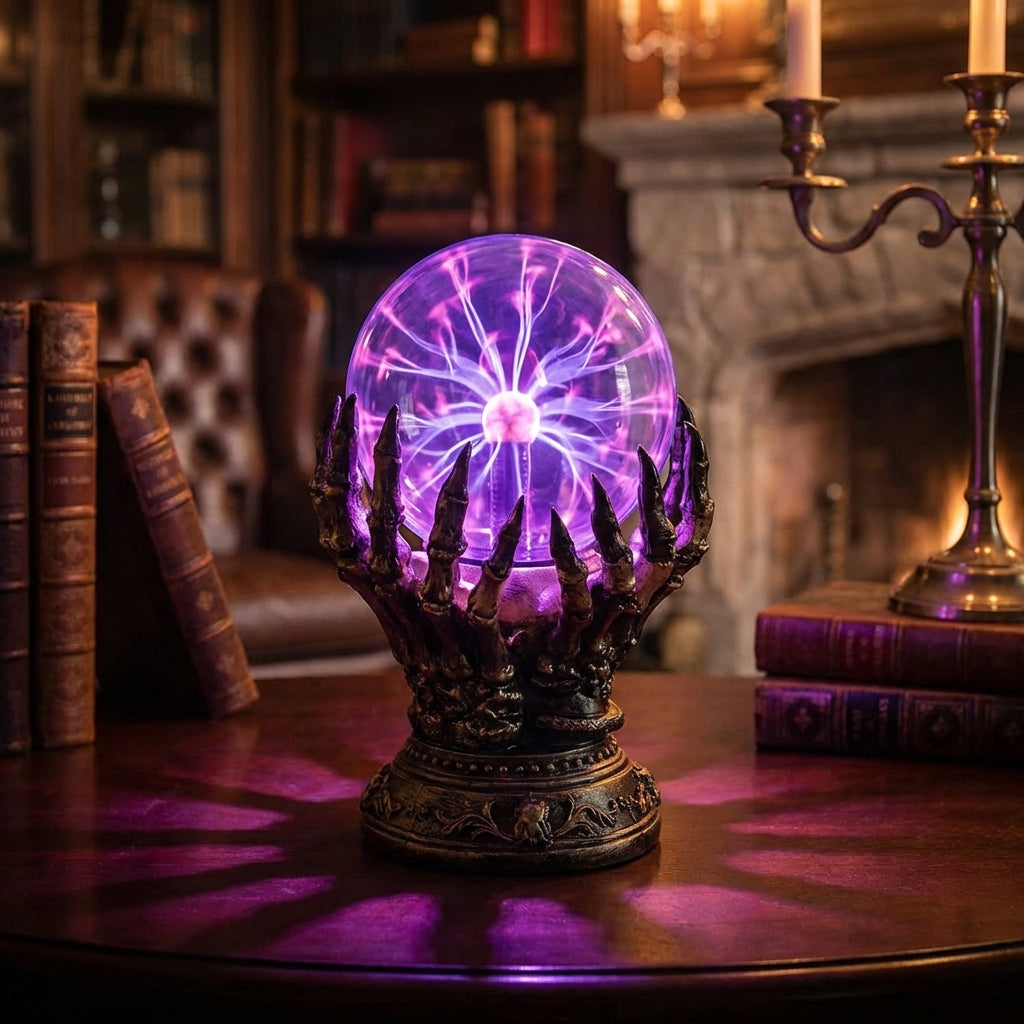 Gothic Tabletop Lamp with Hypnotic Plasma Light | Intricate Hand Base for Atmospheric Decor 0