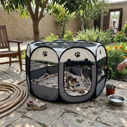 Cat House Indoor and Outdoor, Foldable Mesh Pet Playpen with Zip Doors