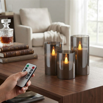 Flameless Candles with Remote, Set of 3 Realistic Flameless Candles with Real Wax, Battery Operated LED Candles