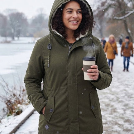 Hooded Coat for Women, Plus Size Coat with Detachable Hood and Pockets, Pleated Womens Coat for Layering