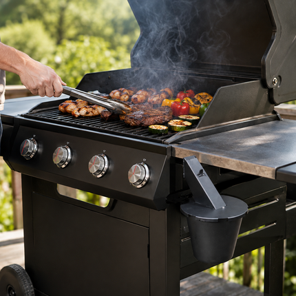Pellet Grill Accessories, Grill Grease Catcher, Smoker Grease Bucket with Lid and Reusable Liner, Tool Free Spout Fit