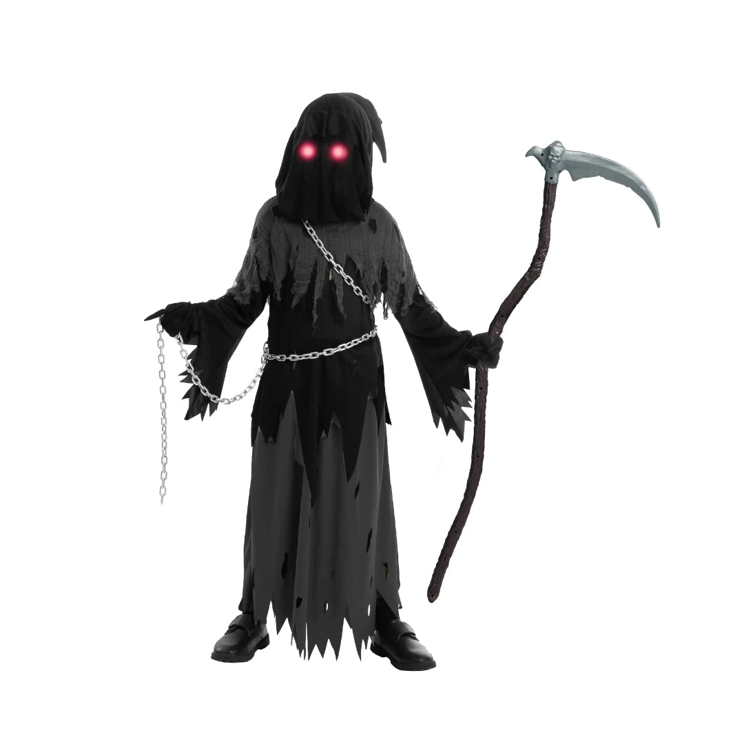 Grim Reaper Hooded Robe Set for Kids with Glowing Eyes | Spooky Costume for Halloween Fun 5