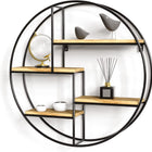 Floating Shelf, Round Floating Wall Shelf in Industrial Wood and Metal with 4 Tiers, Plant Shelf for Living Room