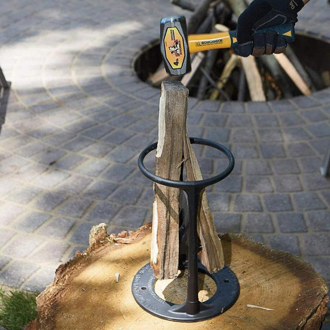 Cast Iron Log Splitter, Manual Firewood Splitting Wedge, Forged Frame, Mounting Holes, Kindling Splitter