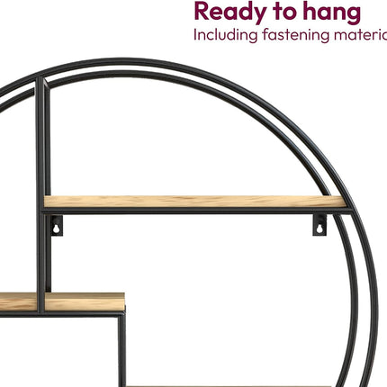 Floating Shelf, Round Floating Wall Shelf in Industrial Wood and Metal with 4 Tiers
