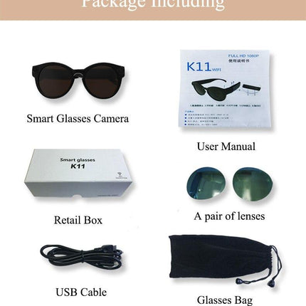 Camera Glasses HD 1080P Sunglasses, Video Recording Glasses WiFi