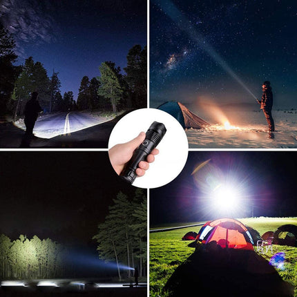 Rechargeable Tactical Pocket Flashlight, Waterproof Aluminum Zoom Torch with 5 Modes for Camping and Cars