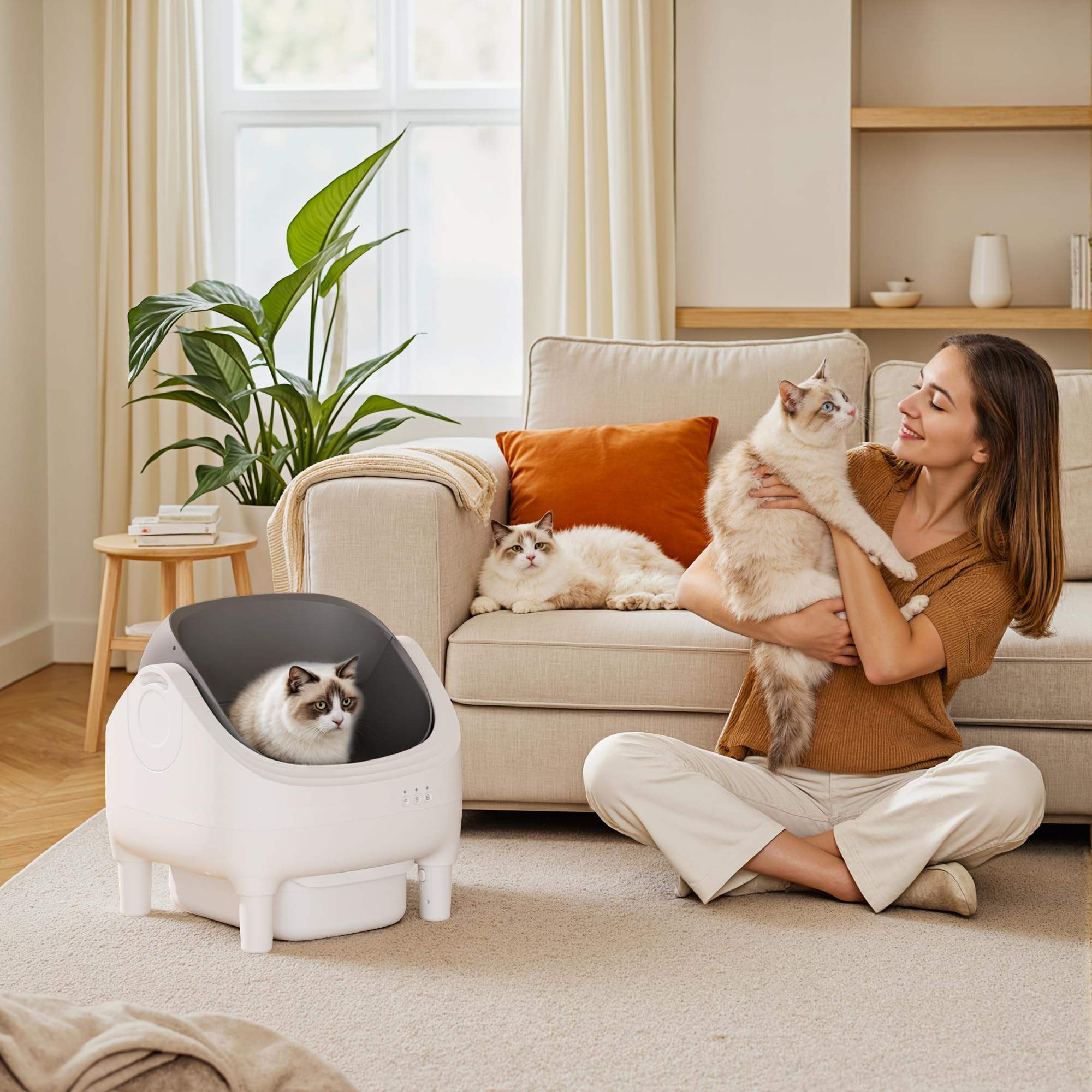 Tuzwa Automatic Self-Cleaning Cat Litter Box | Smart App-Controlled Litter Box with Odor Control | Quiet Large-Capacity Litter System for Multi-Cat Homes